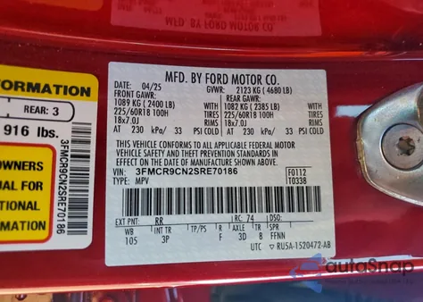 2025 Ford Bronco Sport Outer Banks z USA, uszkodzony, nr VIN 3FMCR9CN2SRE70186